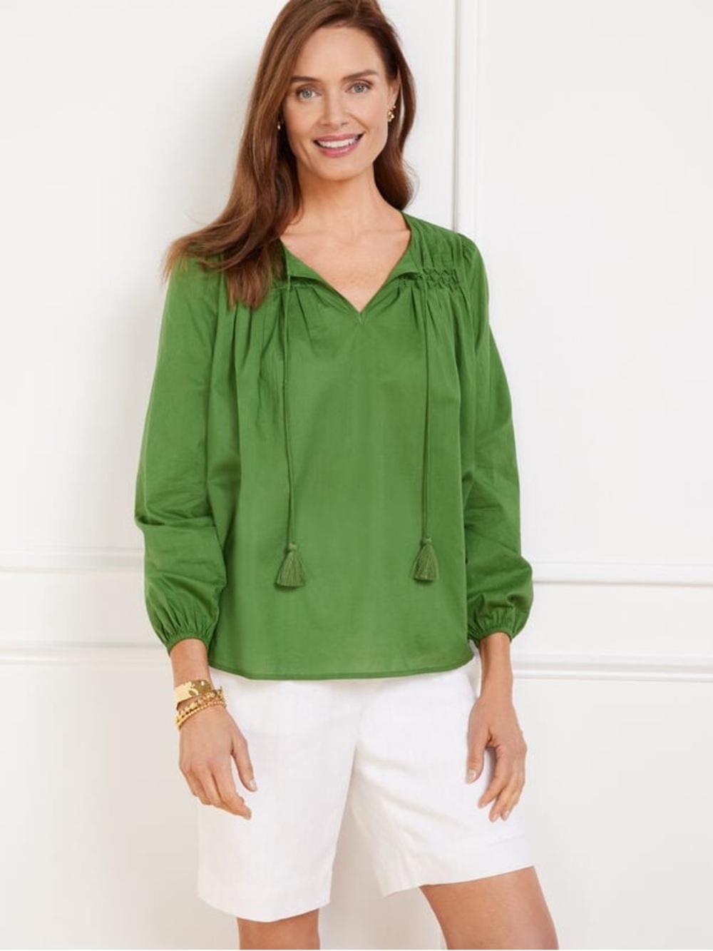 NEW Talbots Pleated Tie Neck Top - Size M Petite